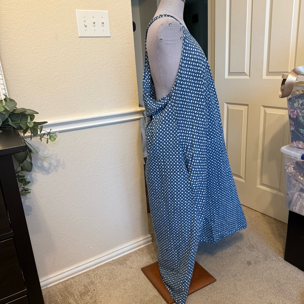 Blue Polka Dot Sleeveless Dress M/L island bungalow - Picture 5 of 12